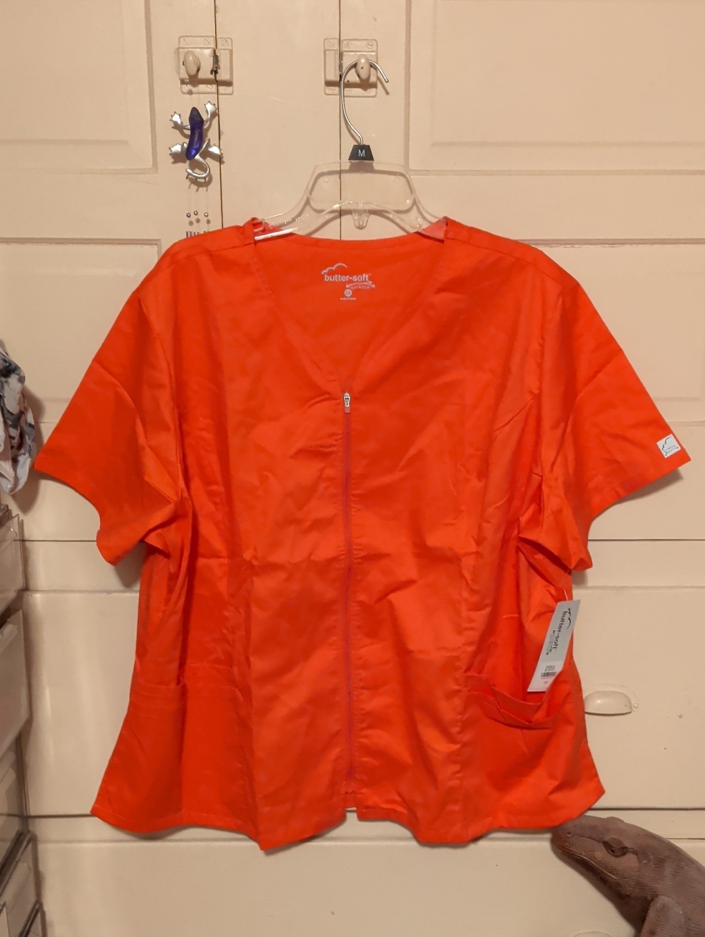 Butter Bright Coral-Orange V-Neck Scrub Top